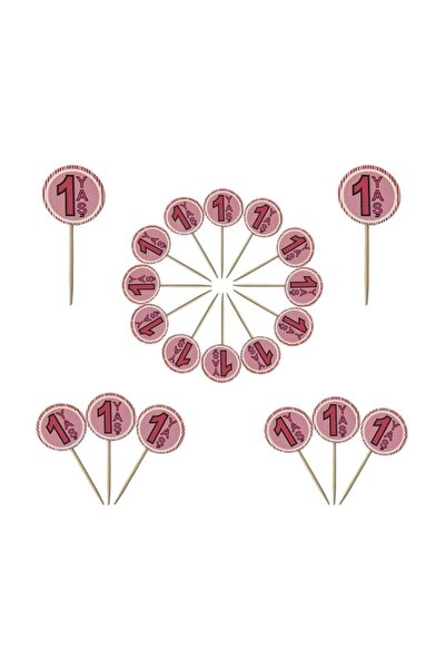 Parti dolabı 20 Adet 1 Yaş Pembe Kız Sunum Kürdanı Doğum Günü Parti Kürdanları