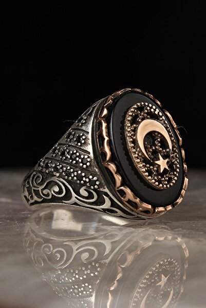 BayVog Oniks Taşlı Ayyıldızlı Gümüş Yüzük