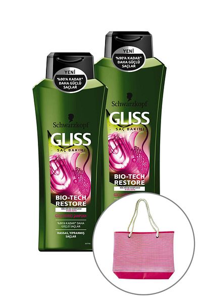 Gliss Bio-Tech 525 ml Strengthening Shampoo - 2 Pieces + Beach Bag