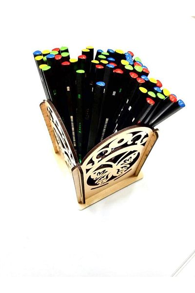 Notpa Butterfly Patterned Wooden Desktop Pen Holder Organizer