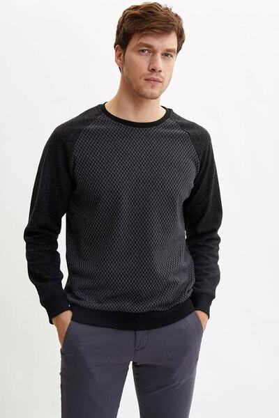 DeFacto Erkek Siyah Sıfır Yaka Jakar Sweatshirt M5440AZ.19AU.BK22