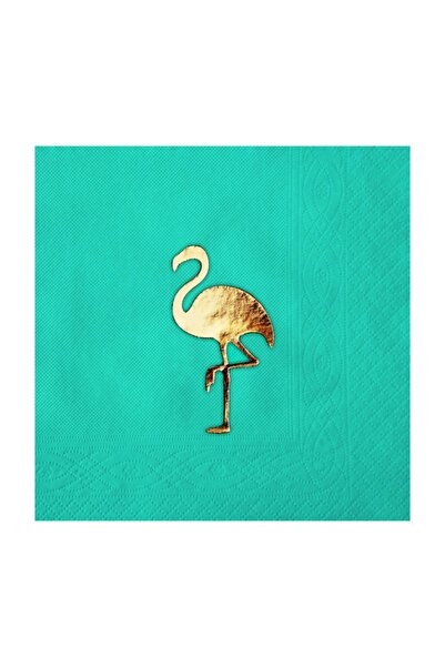 Story مناديل فلامينجو منقوشة بالذهب 16 قطعة باللون الفيروزي Sb-2384