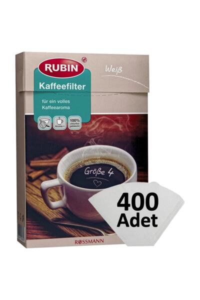 Rubin Kahve Filtresi 4 Numara Büyük Boy Beyaz Kağıt 400 Adet