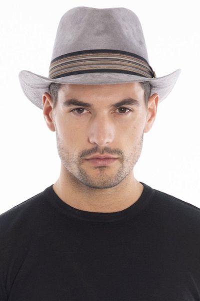 CosmoOutlet Cowboy Model Nubuck Look Panama Trilby Unisex Gray Hat