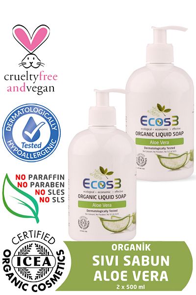 Ecos3 Organic Liquid Soap Aloevera SET OF 2 (2 x 500 ML)
