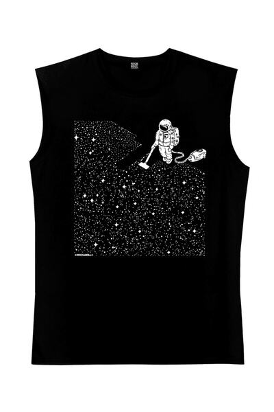 ROCKANDROLL Astronaut cu mătură neagră decupată mânecă | Tricou fără mâneci p...