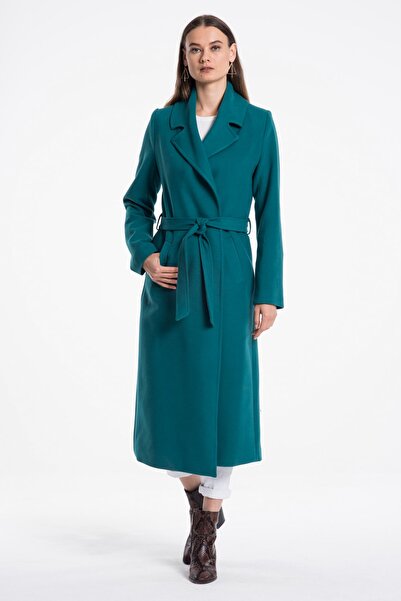 Pitti Γυναικείο New Petrol Ανδρικό παλτό με γιακά με μακριά τσέπη με ζώνη 70426