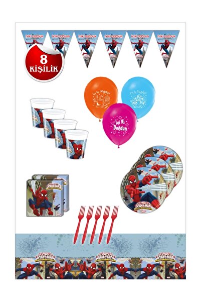 SPIDERMAN Örümcek Adam Spiderman Doğum Günü Parti Seti 8 Kişilik