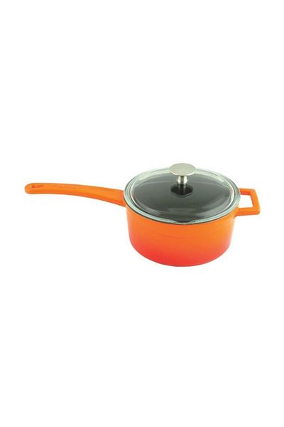Lava Cast Round Handle Pot Diameter 16 (milk bowl) Orange Glass Lid