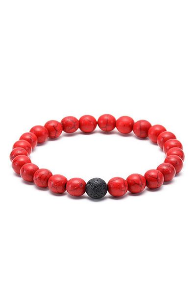 Kusakli Unisex Single Lava Stone-Red Howlite Men's Bracelet 72440BL