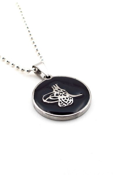 Solfera Men's Ottoman Tugra Patterned Medallion Steel Necklace K903