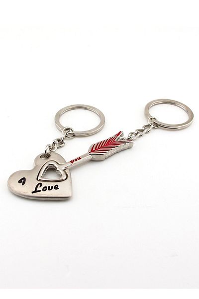 Solfera Unisex Heart Arrow Love Lover Double Metal Keychain Set Kc734