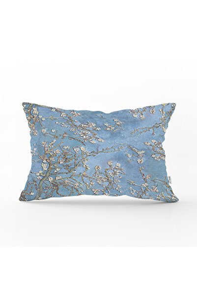 Realhomes Yağlı Boya Mavi Ağaç Motifleri Dijital Baskılı Dikdörtgen Yastık Kı...