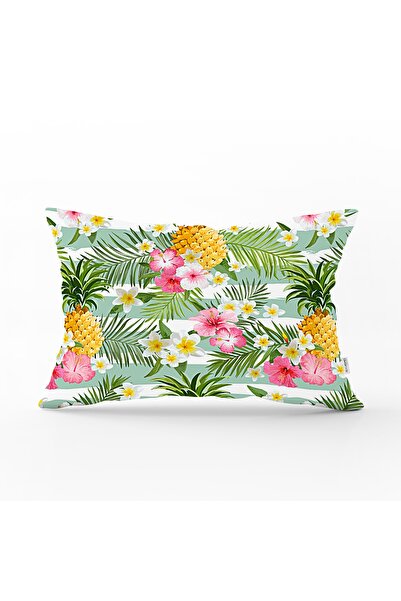 Realhomes Tropical Plant Patterned Digital Printed Rectangular Pillow Throw P...