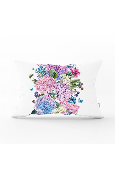 Realhomes غطاء وسادة مستطيل مطبوع رقميًا بنمط زنبق أرجواني اللون