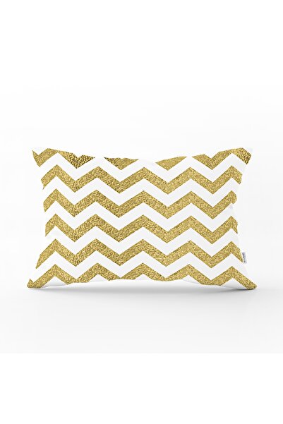 Realhomes Husă de pernă dreptunghiulară, cu model în relief, în zig-zag, auriu