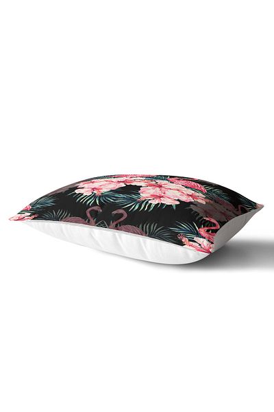 Realhomes Κάλυμμα μαξιλαριού με ριχτάρι μαξιλαριού Lilies and Flamingo σε μαύρο φόντο