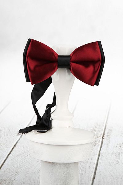 Kravatkolik Men's Burgundy - Black Color Satin Bow Tie Sp49