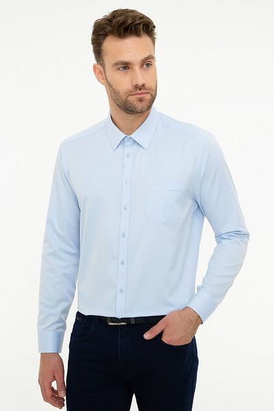 Pierre Cardin Μπλε κανονικό πουκάμισο Basic Fit