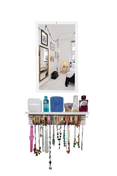 First Mobilya - Kardelen - Çok Amaçlı - Aynalı 1 Raflı Takı Askılığı-beyaz