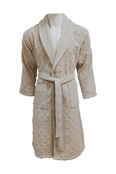 Class Beige Velvet 100% Cotton Jacquard Shawl Men's Bathrobe