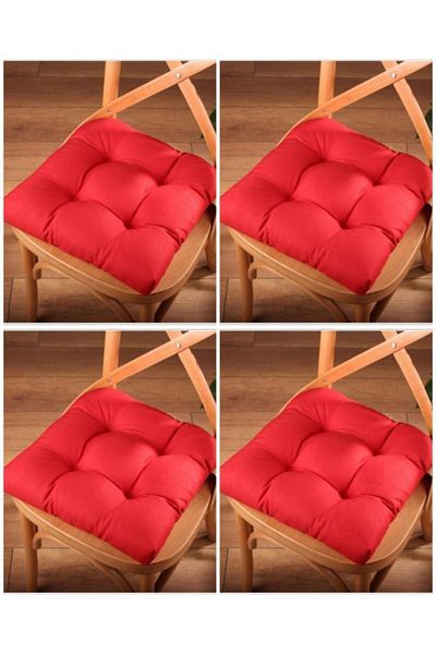 ALTINPAMUK 4-Piece Gold Red Fluffy Chair Cushion Special Stitched Lace up 40X40Cm