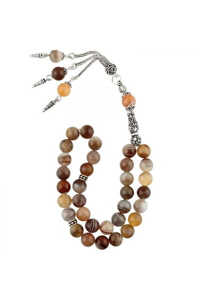 TESBİHCİBABA Botswana Agate Stone Unisex Silver Rosary - Tb1653