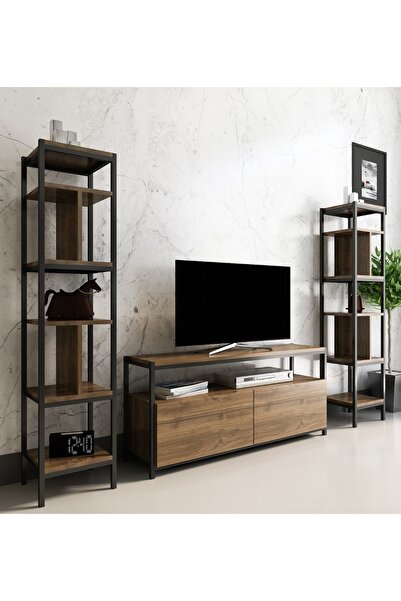 NEWLİNE Serra Tv Ünitesi + 2'li Kitaplık Ceviz Ceviz - new-D3