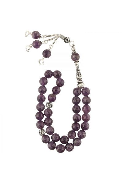 TESBİHCİBABA Unisex Silver Amethyst Prayer Beads - Large Size Crystal TB1655