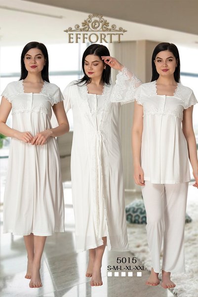 Effort Pijama Effortt 5015 Ecru Collar and Sleeves Lacy Maternity Pregnant Se...