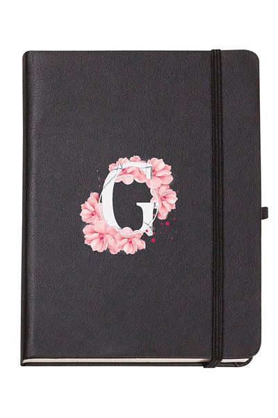 mooodcase Pink Flower Patterned Thermo Leather Notebook with Letter G