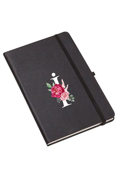 mooodcase Rose Patterned Thermo Leather Notebook with Letter I