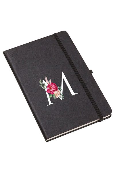 mooodcase Rose Patterned Thermo Leather Notebook with Letter M