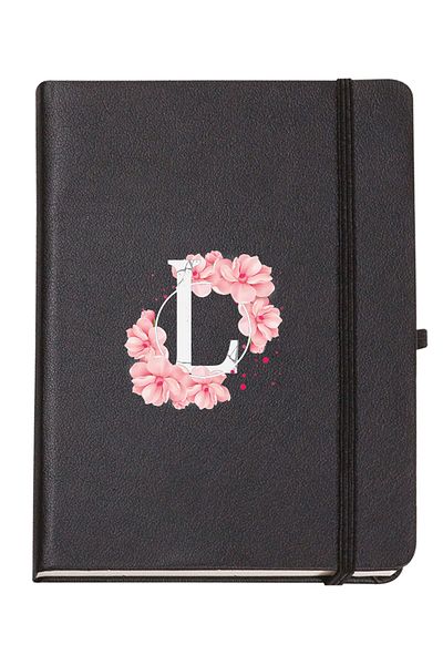 mooodcase Pink Flower Patterned Thermo Leather Notebook with Letter L