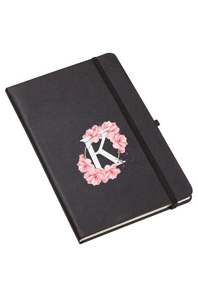 mooodcase Pink Flower Patterned Thermo Leather Notebook with Letter K