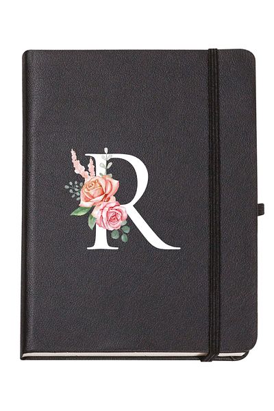 mooodcase Rose Patterned Thermo Leather Notebook with Letter R