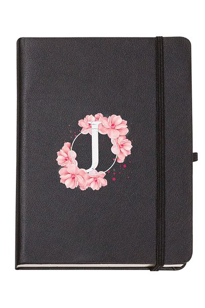 mooodcase Pink Flower Patterned Thermo Leather Notebook with Letter J
