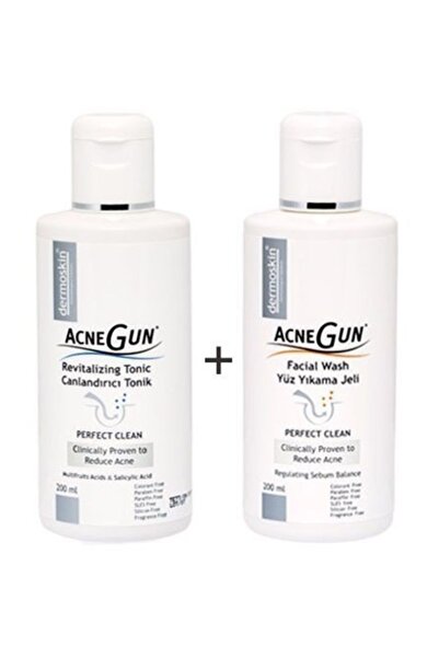 Dermoskin Acnegun Yüz Yıkama Jeli 200 Ml + Canlandırıcı Tonik 200 Ml Bakım Seti