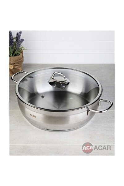 ACAR Karat Paslanmaz Çelik Tencere Cam Kapaklı 30 cm Basık Tencere