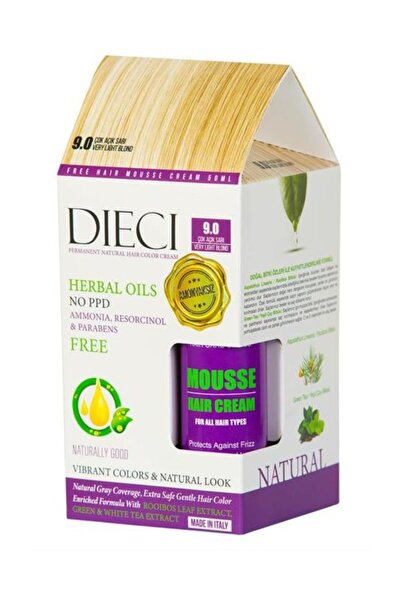 Dieci Hair Color Cream Herbal Oils Amonyaksız Saç Boyası 9.0 - Çok Açık Sarı ...