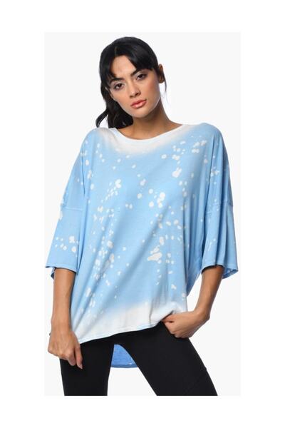 Cotton Candy Sprey Baskı Sırtı Çapraz T-shirt - Mavi Batik