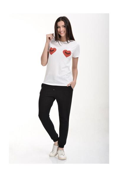 Cotton Candy Футболка з коротким рукавом і принтом «Серце-вії» — біла