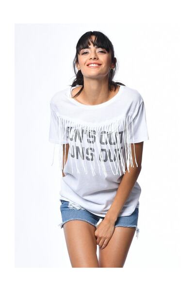 Cotton Candy Футболка з короткими рукавами та бахромою - Біла