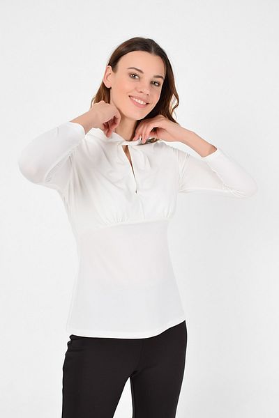 Laranor Bluză de damă cu guler ecru cu detaliu răsucit 19L6742