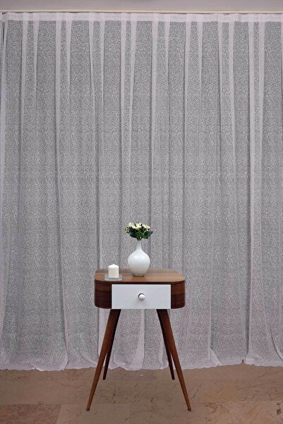 AKÇA TEKSTİL Striped Model White Color Single Wing Ready Made Pleated Background Curtain 300*260 cm (Package Product)