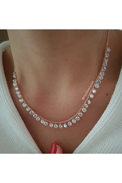 MySilvers Dizi Taşlı Kolye Kadın Altın Zirkon