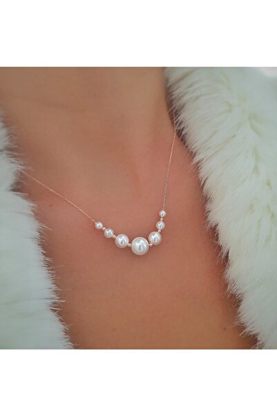 MySilvers İnci Serisi Gümüş Dizi Kolye Kadın Rose İnci