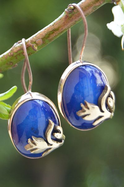 Stoneage Hand Painted Tile Sailing Women's Earrings