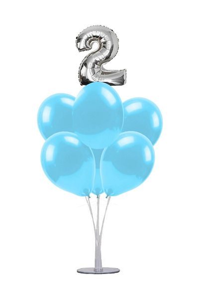 kidspartim 7 Balloon Stand Bundle 2 Silver Blue Balloons