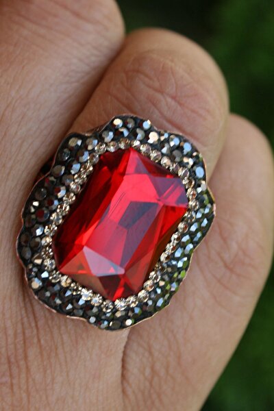 Stoneage Crystal Red Stone Handmade Adjustable Ladies Ring